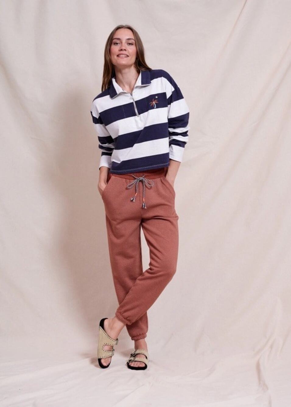 SUNDRY Shirt Womens XS Johnny Collar Pullover Striped Rugby Casual Long Sleeve